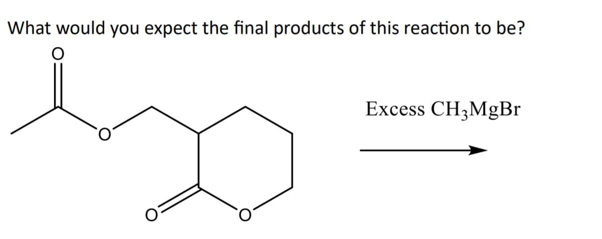 What would you expect the final products of this reaction to be?
Excess CH3MgBr