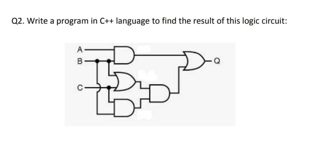 Q2. Write a program in C++ language to find the result of this logic circuit:
B
A B
