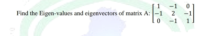 1
-1
Find the Eigen-values and eigenvectors of matrix A: -1
2
0
-1
0
-1
1