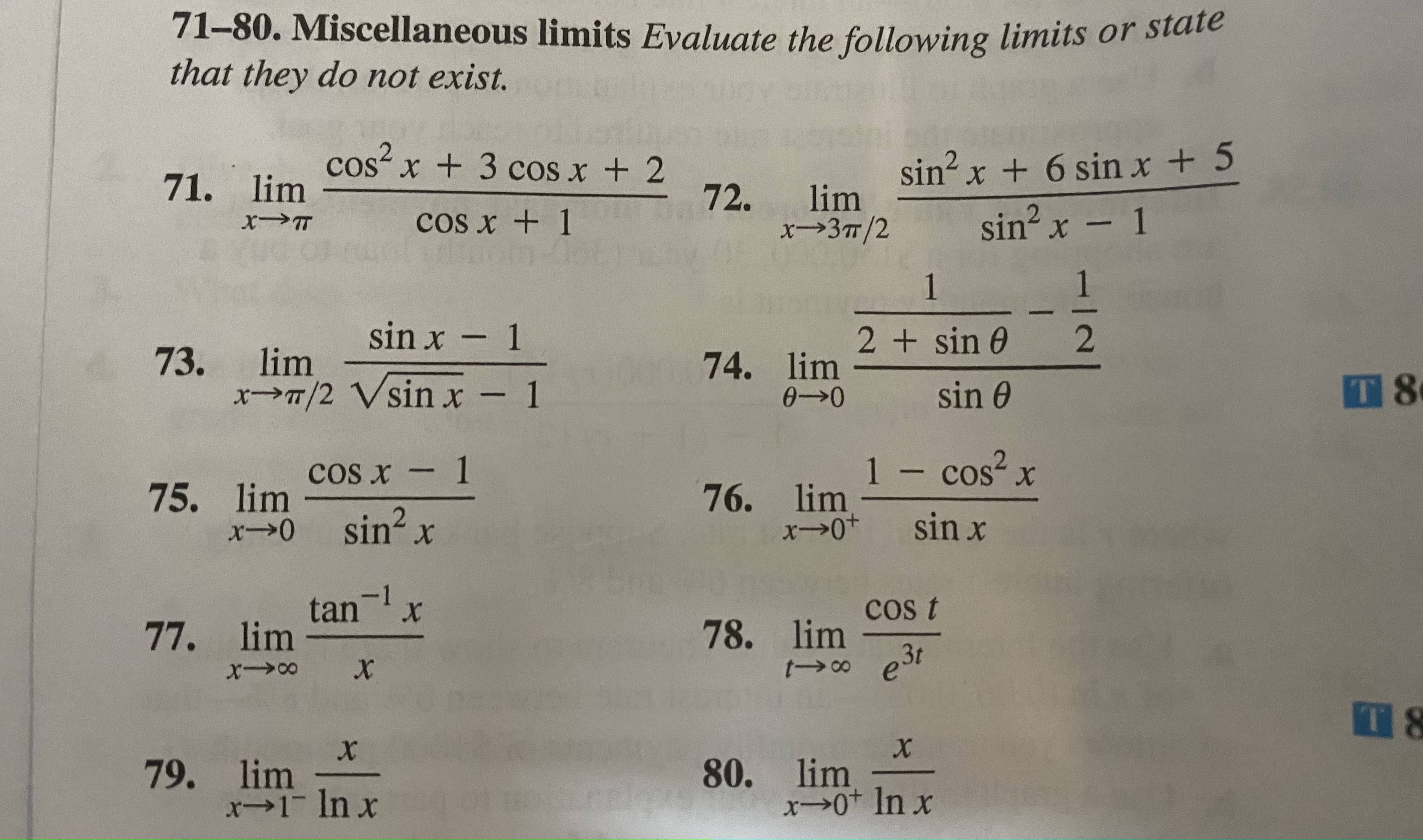 cos x - 1
75. lim -
x→0 sin? x
tan-1
