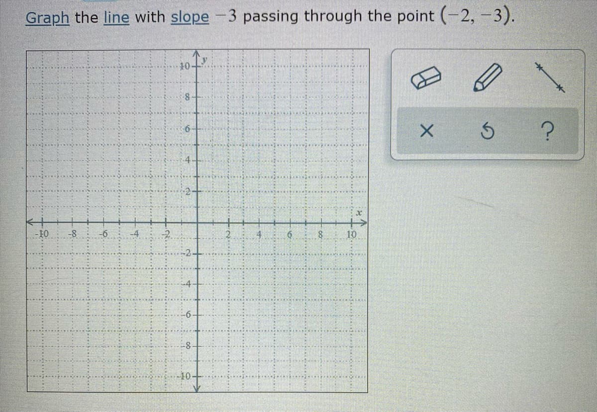 Graph the line with slope -3 passing through the point (-2, -3).
10
-F0
10
-co

