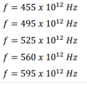f%3D 455 х 1012 Hz
f%3D 495 х 1012 Hz
f%3D 525 х 1012 Hz
f%3D 560 х 1012 Hz
f%3D 595 х 1012 Hz
