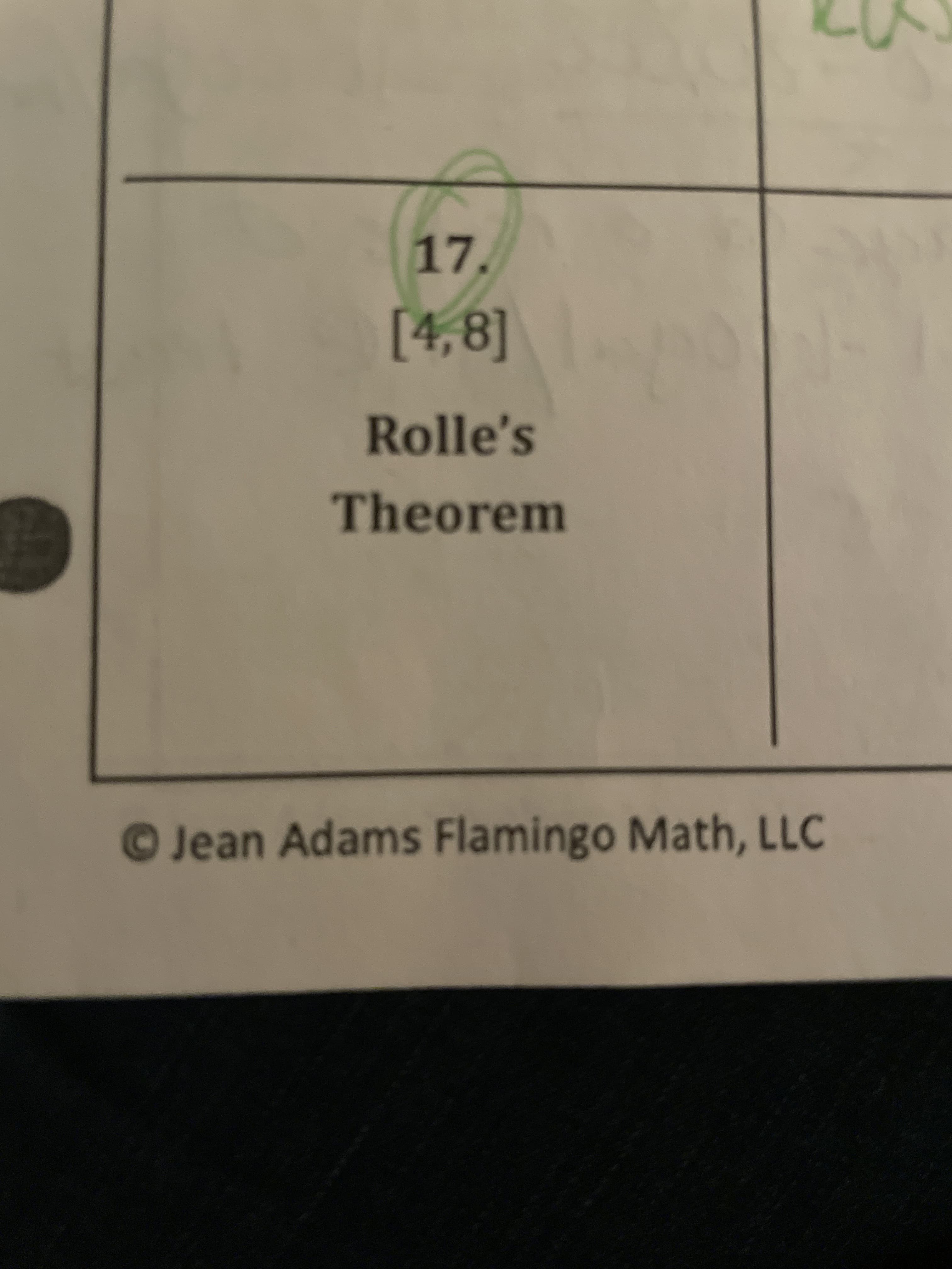 17
7.
[4,8]
Rolle's
Theorem
OJean Adams Flamingo Math, LLC

