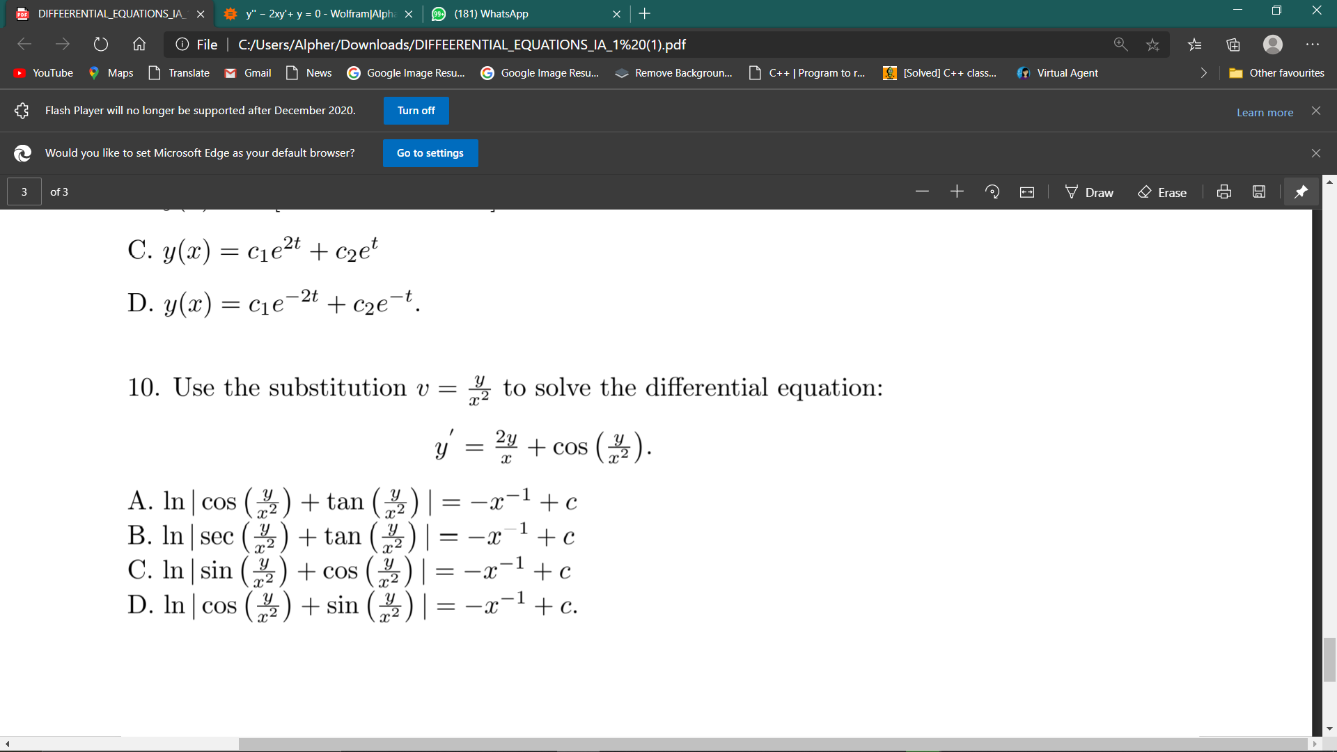 Use the substitution v =
4 to solve the differential equation:
24 + cos ().
