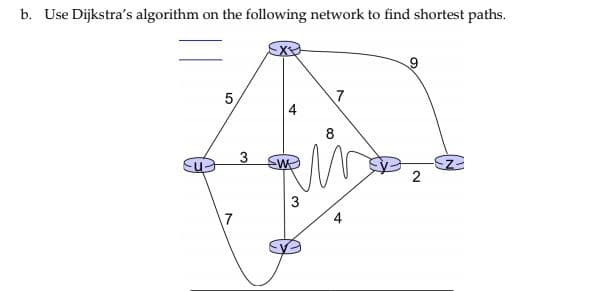 b. Use Dijkstra's algorithm on the following network to find shortest paths.
5
7
8
RM
W
3
7
2.
4.
3.
