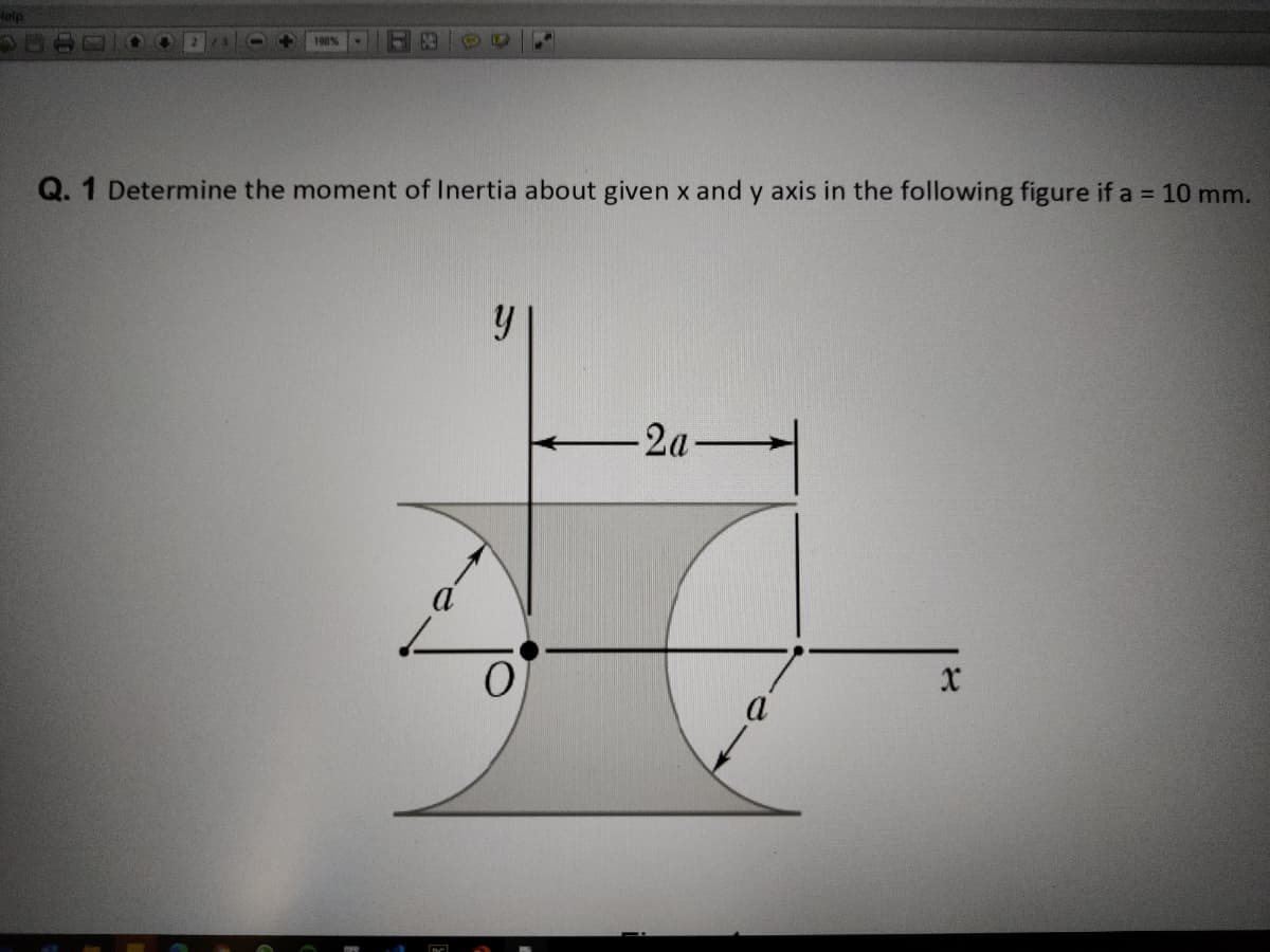 198%
Q. 1 Determine the moment of Inertia about given x and y axis in the following figure if a = 10 mm.
-2a-
