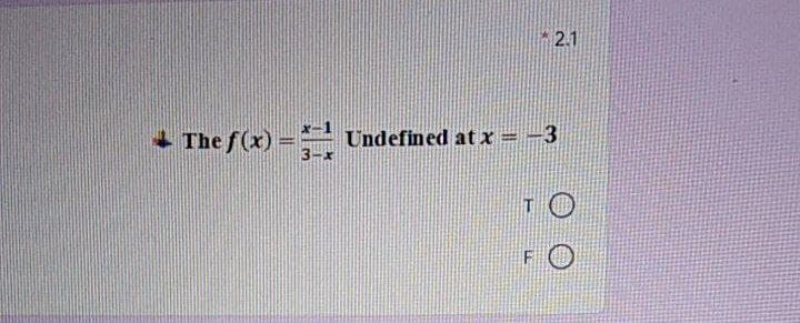 2.1
+ The f(x) = Undefined at x = -3
3-x
