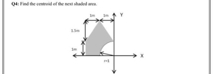 Q4: Find the centroid of the next shaded area.
1m
Im 1 Y
1.5m
Im
