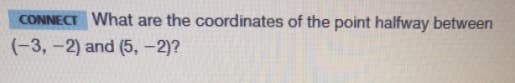 CONNECT What are the coordinates of the point halfway between
(-3, -2) and (5, -2)?

