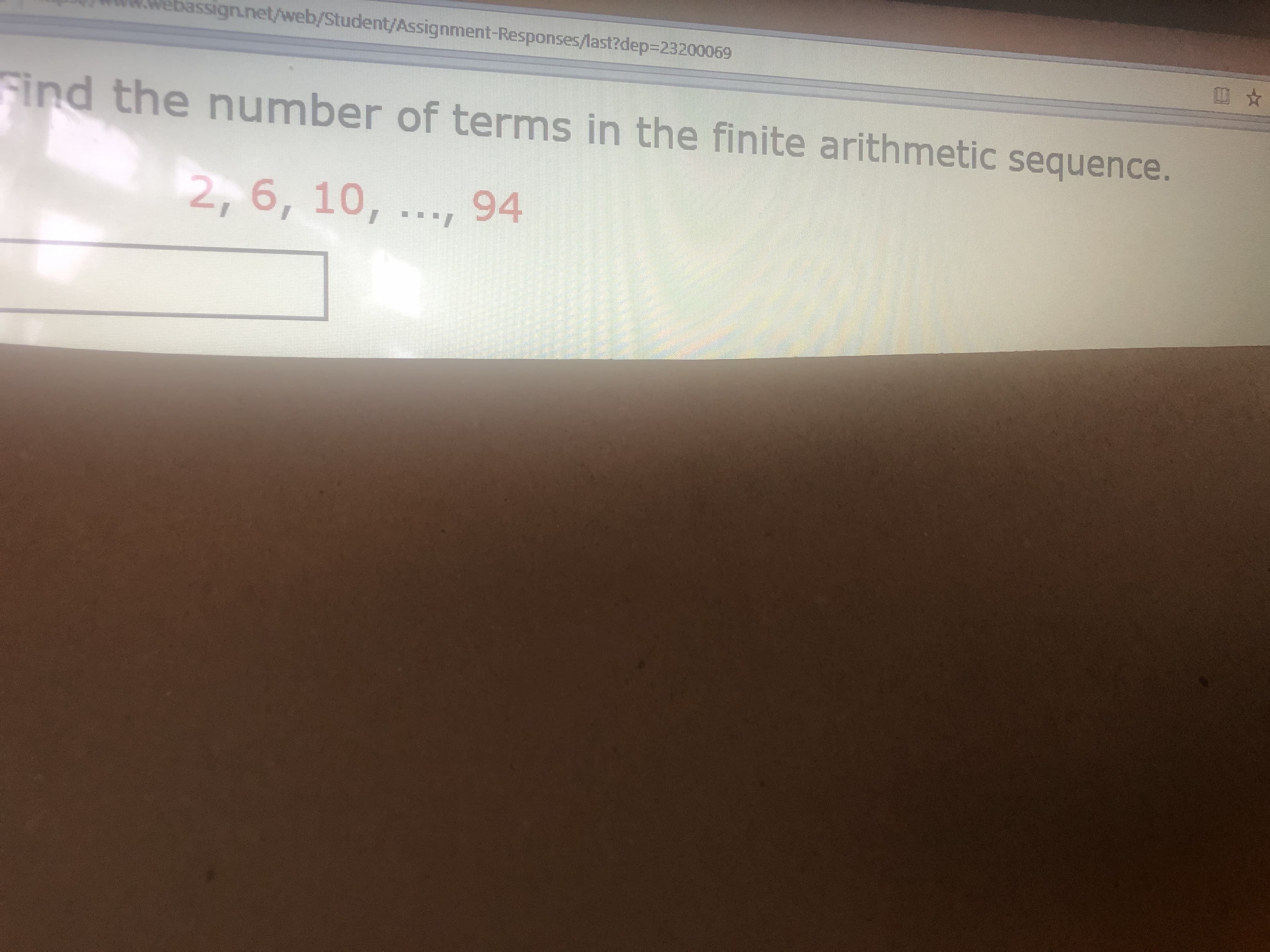 Find the number of terms in the finite arithmetic sequence.
2, 6, 10,
94
