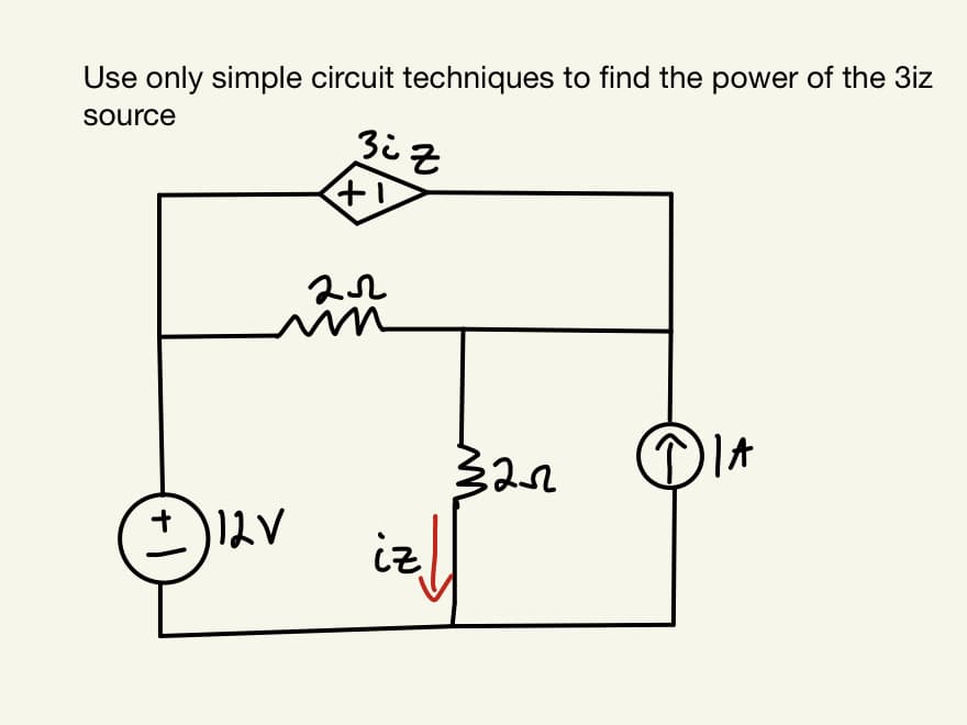 Use only simple circuit techniques to find the power of the 3iz
source
32n
iz

