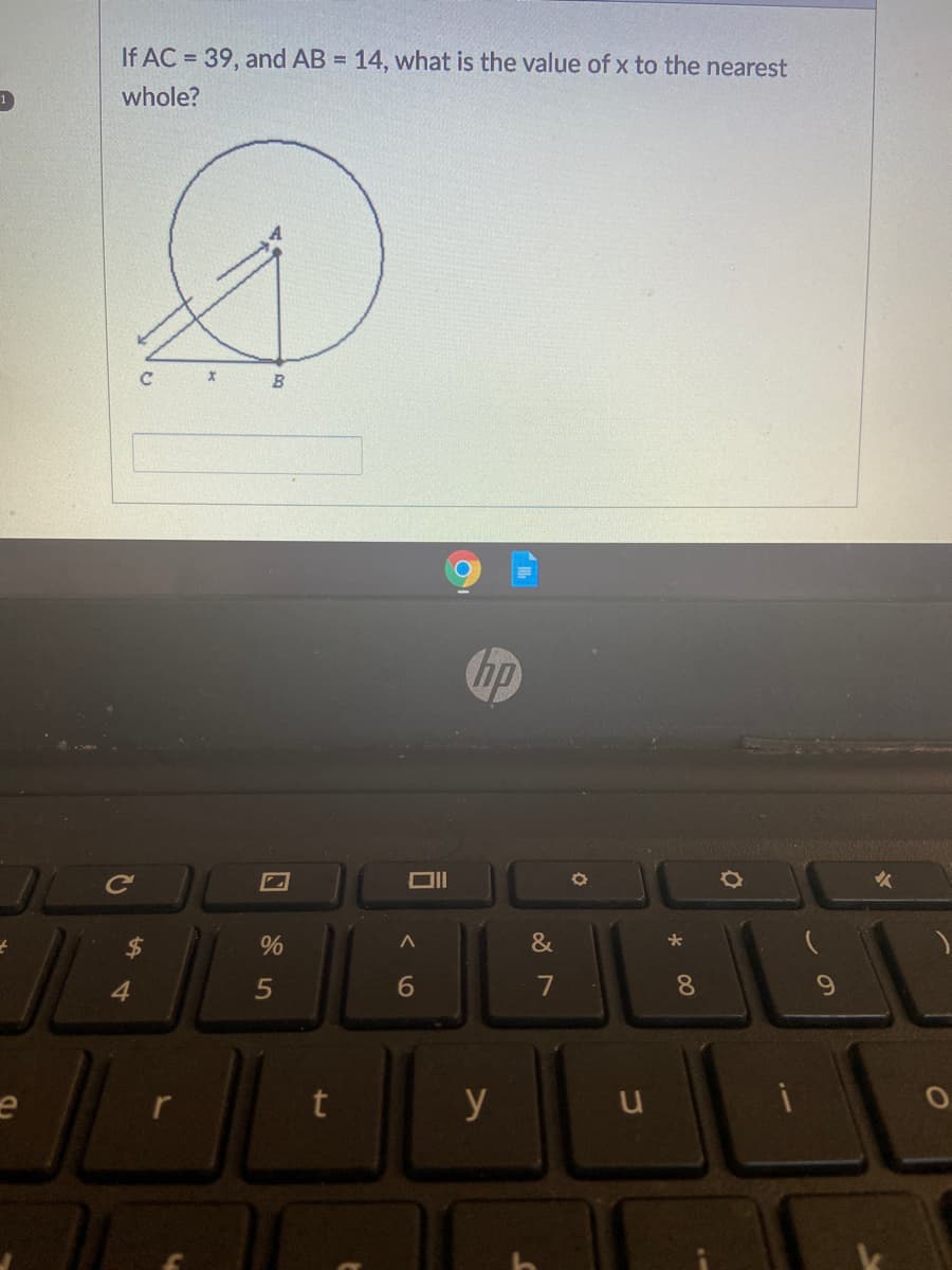 If AC = 39, and AB = 14, what is the value of x to the nearest
whole?
C
hp
Ce
&
4.
6.
7
y
00
