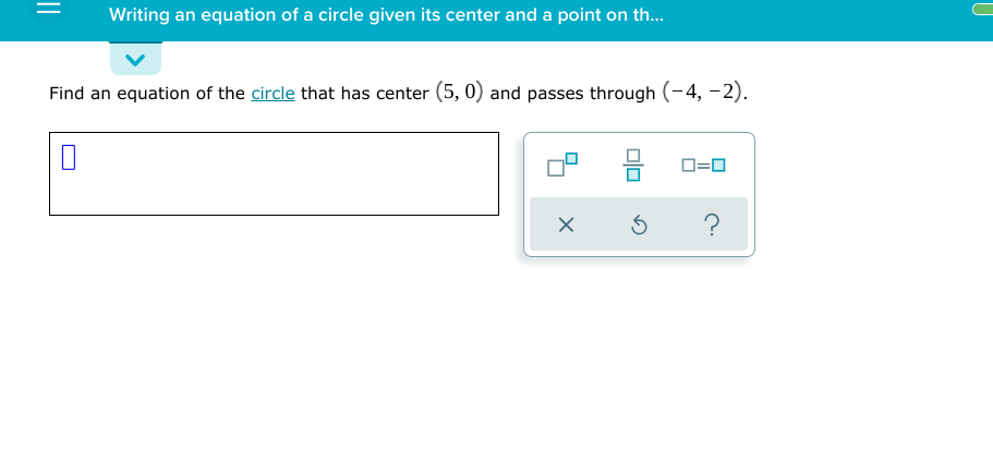 Writing an equation of a circle given its center and a point on th.
Find an equation of the circle that has center (5, 0) and passes through (-4, -2).
D=0
