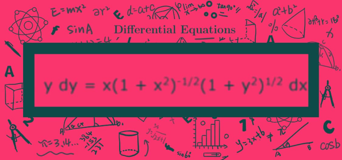 elim o.
E-mx? ar e d-at
e d=atc
Differential Equations
tan 90y
f SinA
A
to
y dy = x(1 + x²)*1/2(1 + y²)!/2 dx
%3D
ン3、4..
384
-IS3
..---
Sinbi
9=3xtb
Cosb
