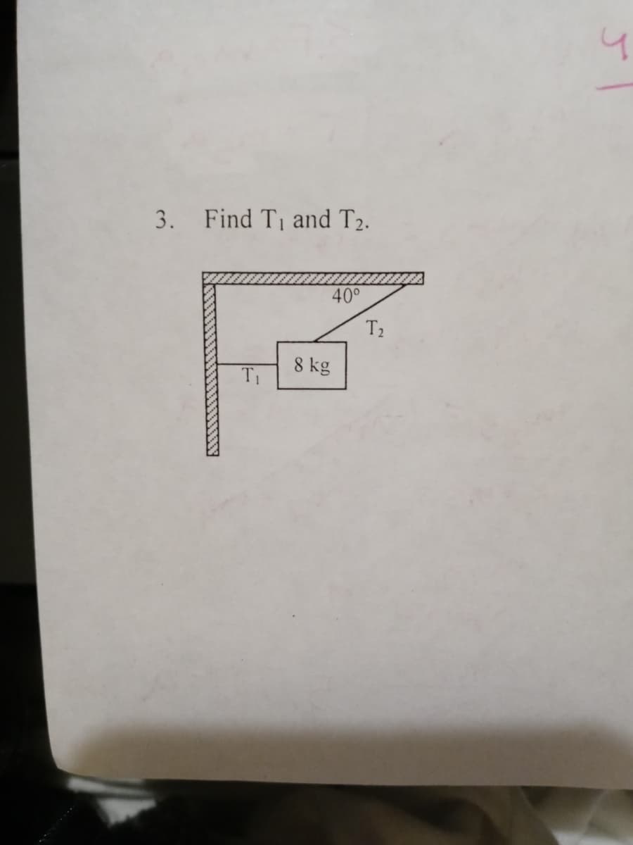3. Find T₁ and T₂.
T₁
40°
8 kg
T₂