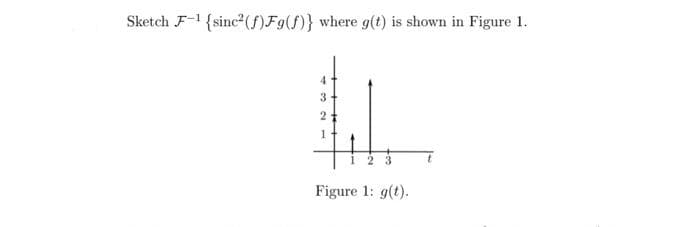 Sketch F-1{sinc²(f)Fg(f)} where g(t) is shown in Figure 1.
3
LL
23
Figure 1: g(t).