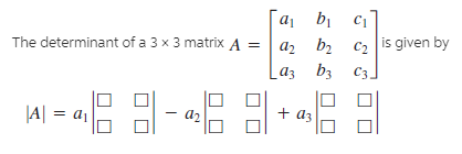 a1
bị C1
b2 c2 is given by
az
b2
The determinant of a 3 x 3 matrix A = | a2
bs CзJ
|A| = a1
+ az
a2
