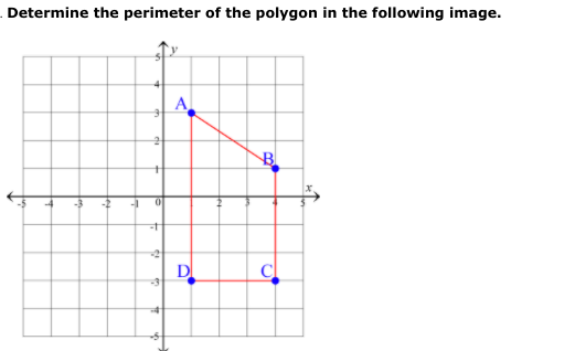 Determine the perimeter of the polygon in the following image.
A
B
D
C
