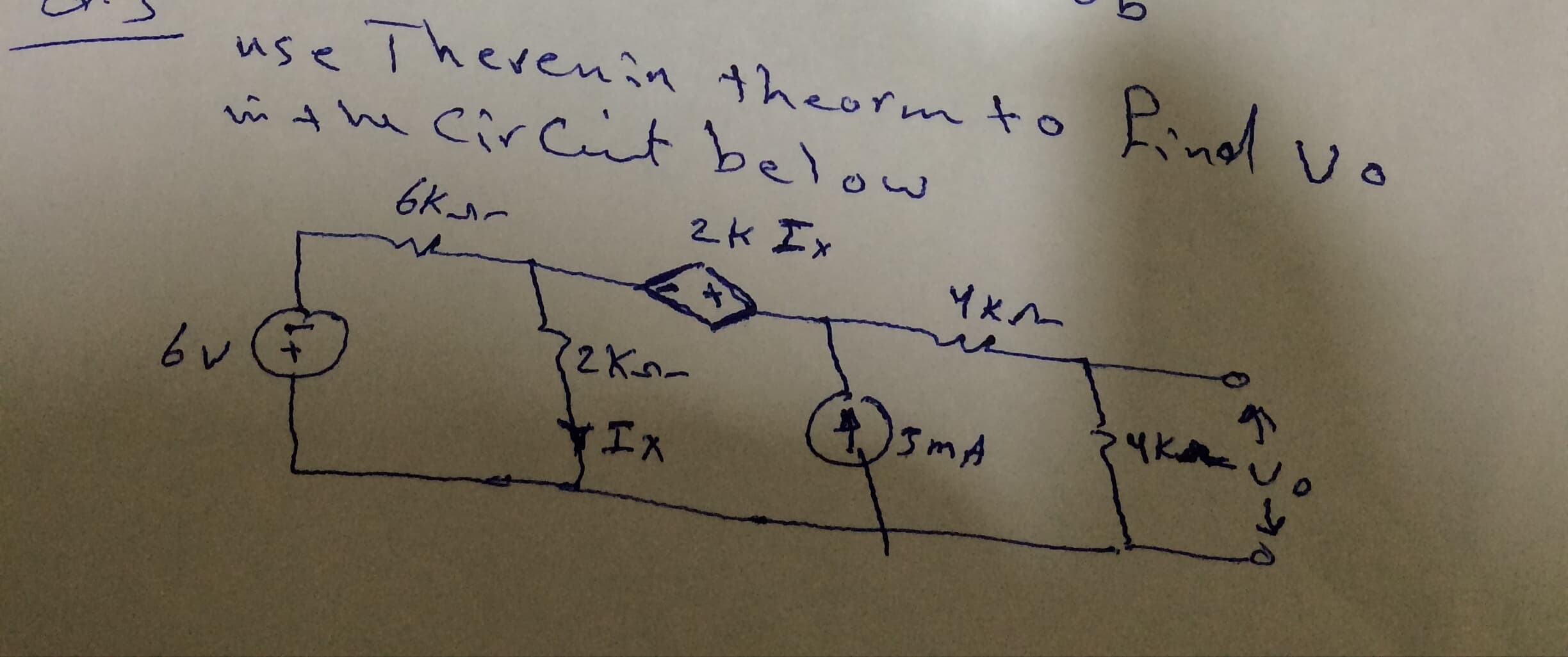 use Theremin theormto Pindl v
n the Circnt below
Vo
2K Ix
rs
bu
5mA
ヤエス
+1.
