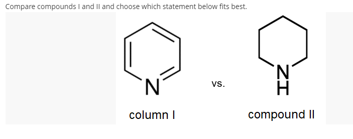 Compare compounds I and Il and choose which statement below fits best.
N.
vs.
column I
compound II
ZI
