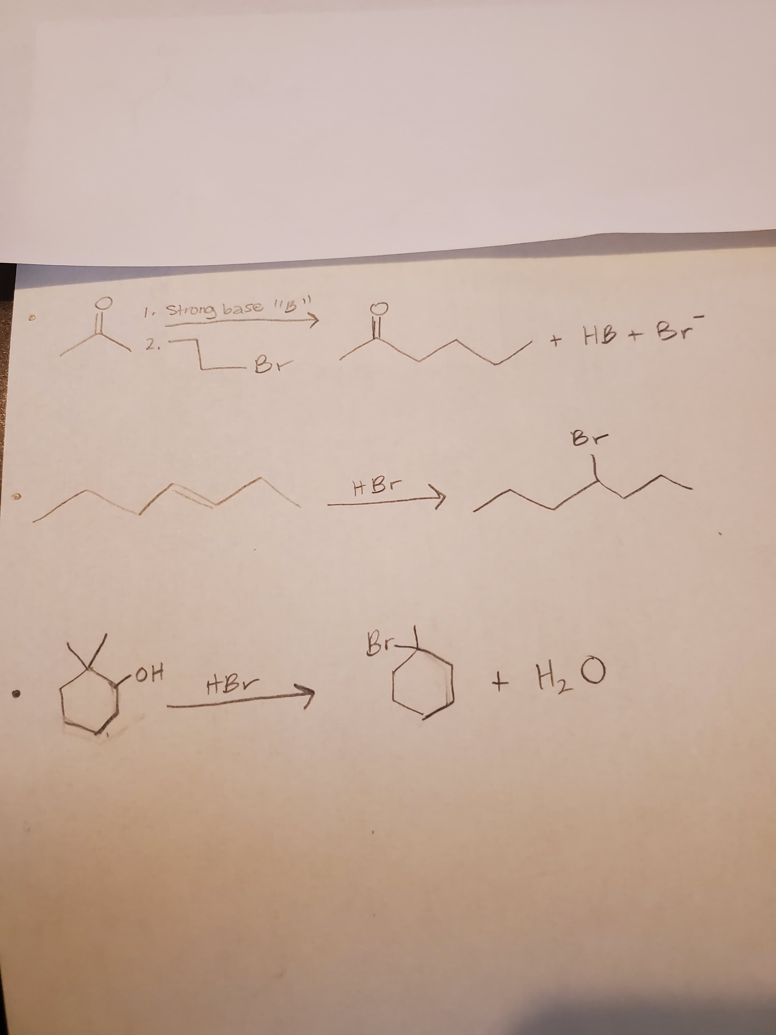 I, Strong base B
2.
Br
+ HB + Br
Br
H Br
OH
HBr
+ Hz O
