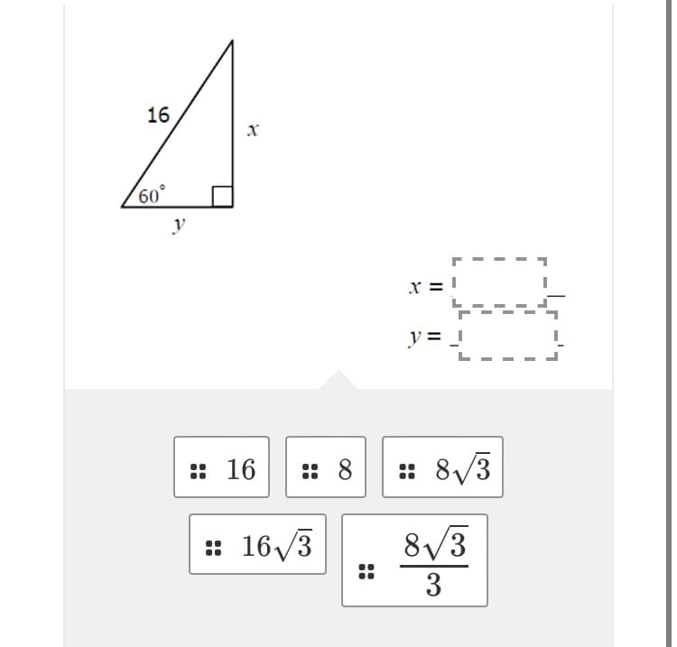 16
60°
y
x = !
y =
:: 16
:: 8
:: 8/3
: 16/3
8/3
3
