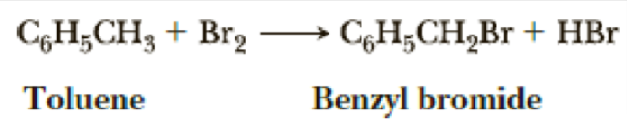 CGH;CH3 + Br,
CgH;CH2Br + HBr
Toluene
Benzyl bromide
