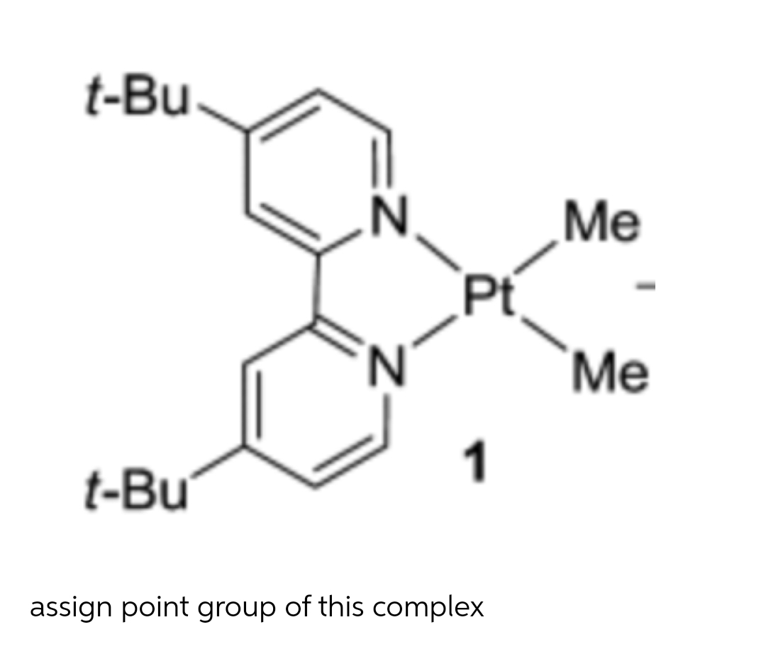 t-Bu
Me
Pt
Ме
1
t-Bu
assign point group of this complex
