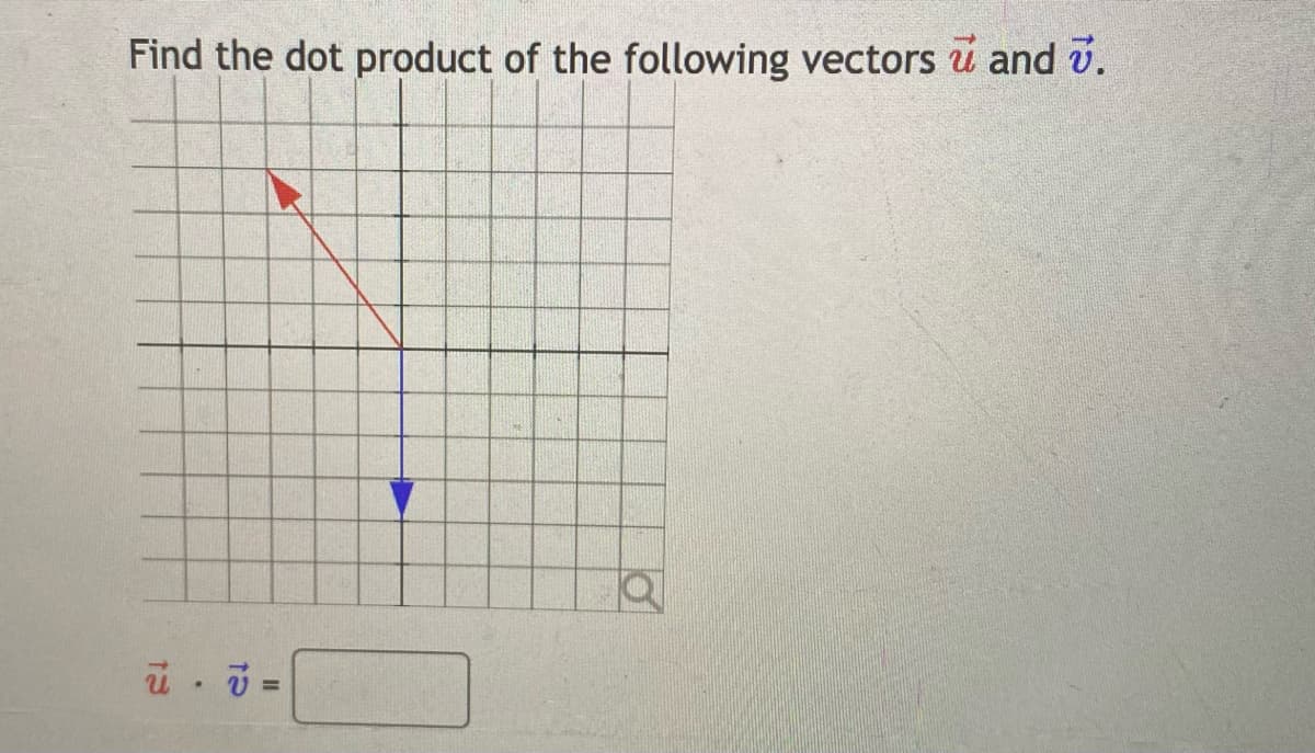 Find the dot product of the following vectors ú and v.
%3D
