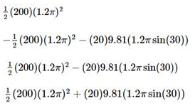글 (200) (1.2m)2
-흙 (200)(1.2m)2-(20)9.81(1.2msin(30))
를 (200)(1.2m)2-(20)9.81 (1.2m sin(30))
글 (200) (1.2m)2 + (20)9.81(1.2msin(30))
