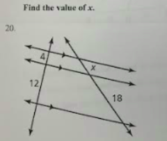 20
Find the value of x.
12
X
18