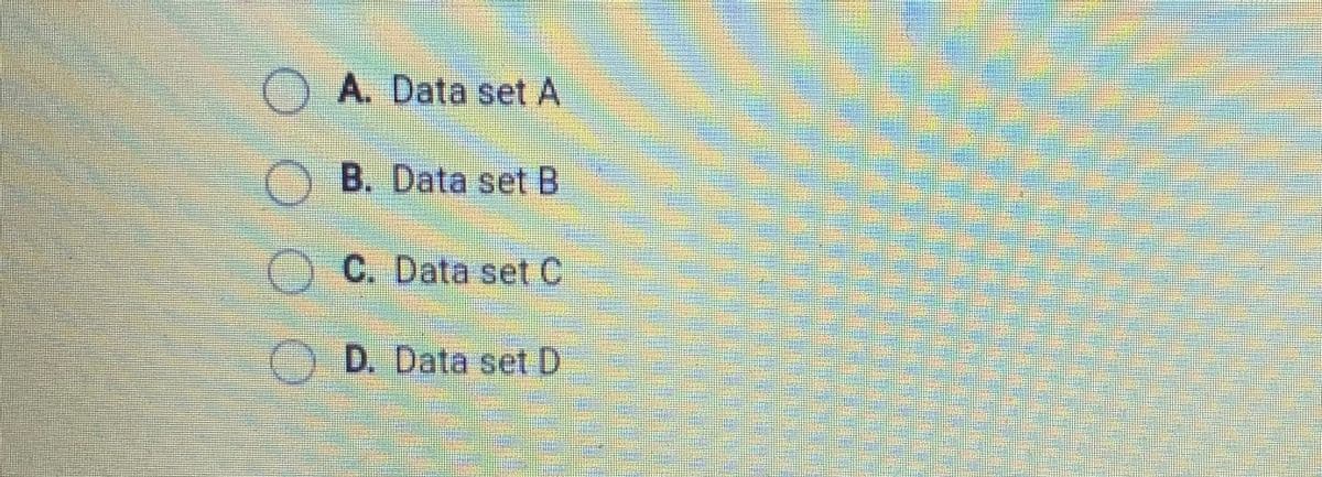 A. Data set A
B. Data set B
C. Data set C
D. Data set D
