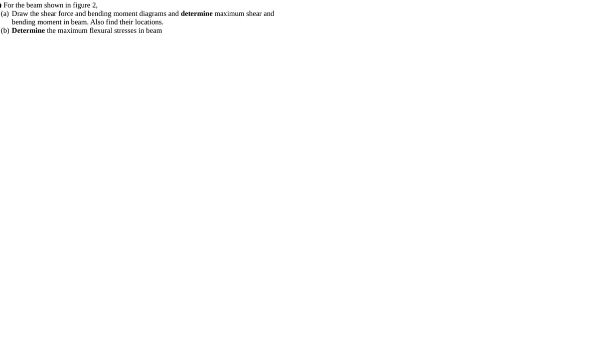 O For the beam shown in figure 2,
(a) Draw the shear force and bending moment diagrams and determine maximum shear and
bending moment in beam. Also find their locations.
(b) Determine the maximum flexural stresses in beam
