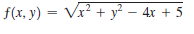 f(x, y) = Vx? + y² – 4x + 5
