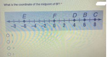 What is the coordinate of the midpoint of BF?*
E
F
D BC
-8 -6 -4 -2 0 2 4 6 8
