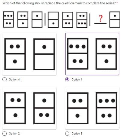 Which of the following should replace the question mark to complete the series?*
18
Option 4
Option 1
O Option 2
O Option 3

