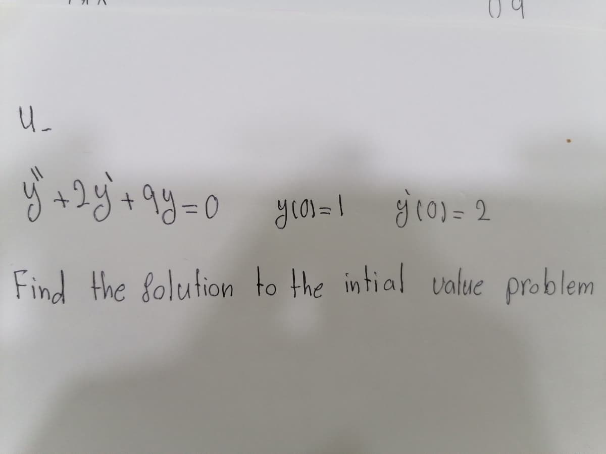 y+2y+9y=0 yro)=1 gjro)= 2
yo) = ! gro)= 2
Find the 8olution to the intial value problem
