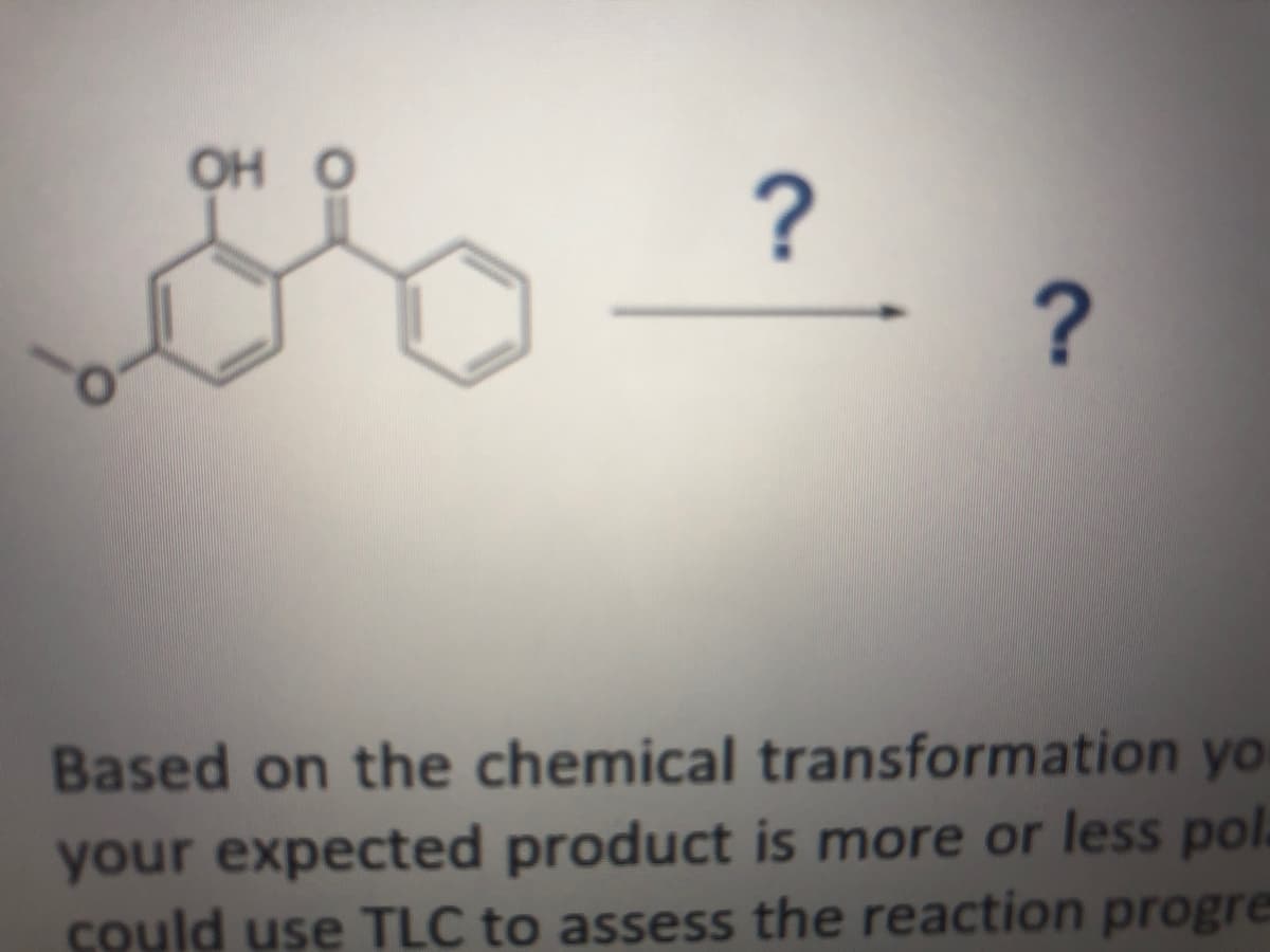 OH O
Based on the chemical transformation yo
your expected product is more or less pol.
could use TLC to assess the reaction progre
