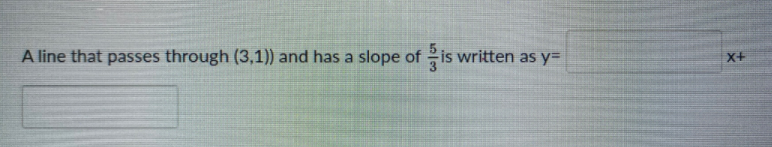 A line that passes through (3,1)) and has a
slope of
Pis written as y=
X+
