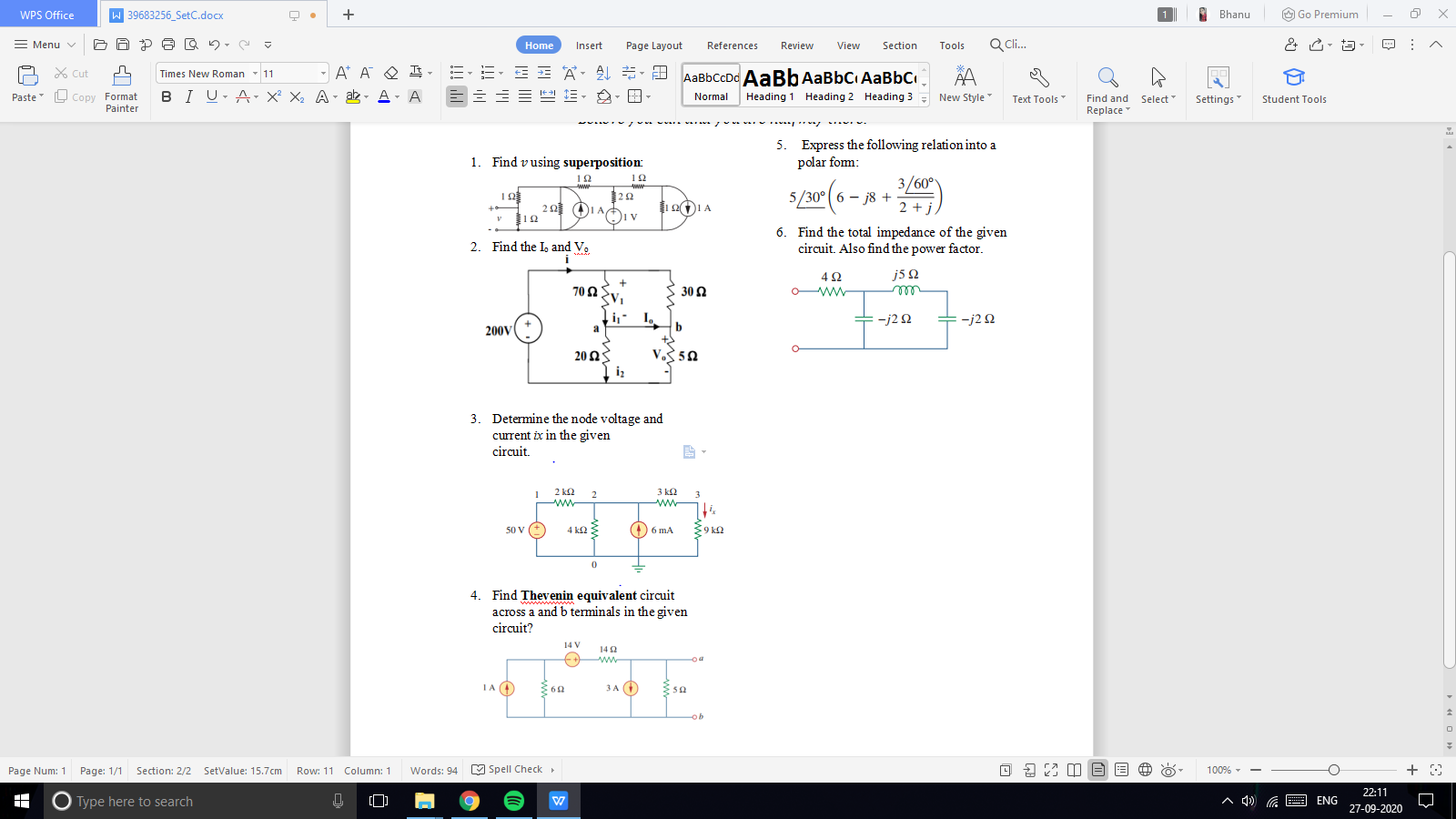 3. Determine the node voltage and
current ix in the given
circuit.
2 ka
2
3 ka
3
ww
50 V
4 kQ
6 mA
9 kQ
