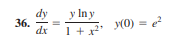 y Iny
36.
dx
Y(0) = 2
