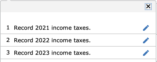 X:
1 Record 2021 income taxes.
2 Record 2022 income taxes.
3 Record 2023 income taxes.
