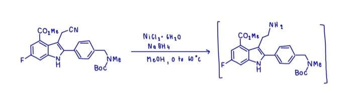 CO₂Me
CN
NMe
Boc
NiCl₂ 6H₂0
Na BH 4
MeOH, 0 to 60°C
CO₂ Me
NH ₂
NMe
Boc