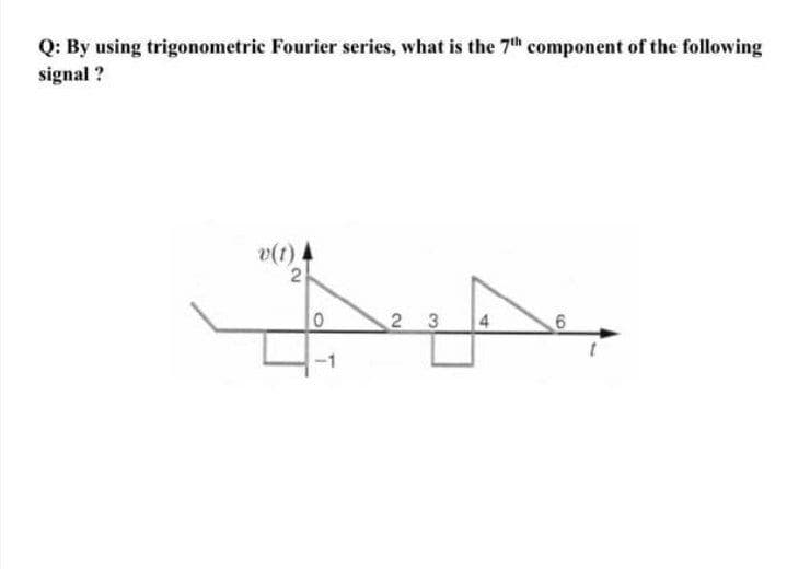 Q: By using trigonometric Fourier series, what is the 7th component of the following
signal ?
v(t)4
21
2
