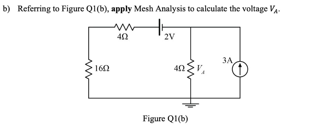 b) Referring to Figure Q1(b), apply Mesh Analysis to calculate the voltage VĄ.
2V
ЗА
162
Figure Q1(b)
