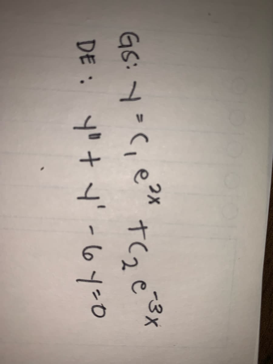 GS: Y = C₁ e²x +(₂₂ e
тсаезж
DE: Y" + Y' - 67=0