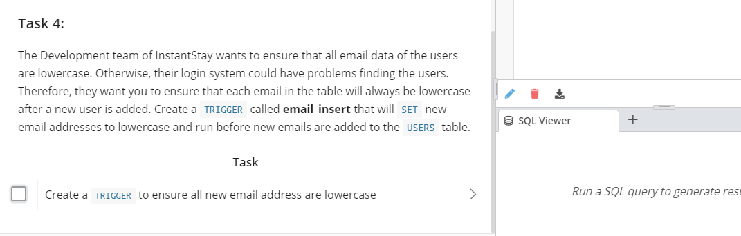 Create a TRIGGER to ensure all new email address are lowercase
