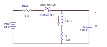 abre em t-0
Rbat
20
Chave N.F.
L
0,5 H
Vbat
24 V
V
0,02 F
R
the
