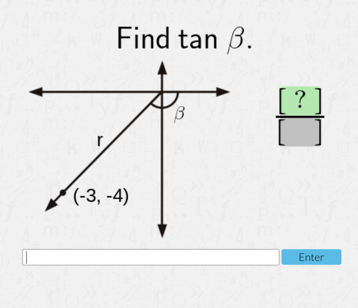 Find tan 3.
[?
r
(-3, -4)
Enter

