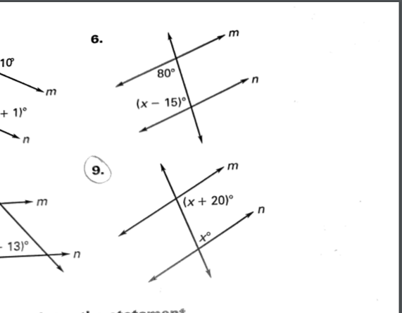 6.
m
10
80°
+ 1)°
(x – 15)
9.
m
m
(x + 20)°
- 13)°
to
